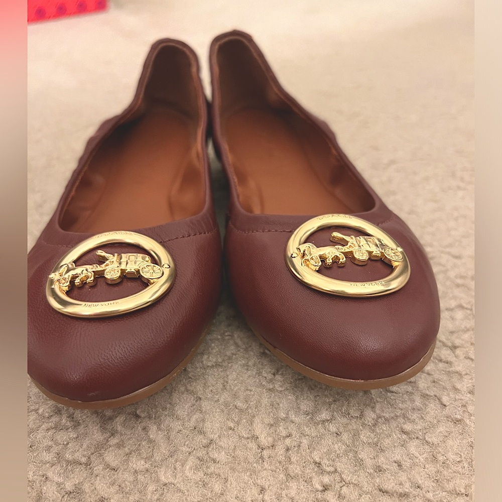 Coach Women's Bailey Smooth Leather Slip On Ballet Flats (dark red)